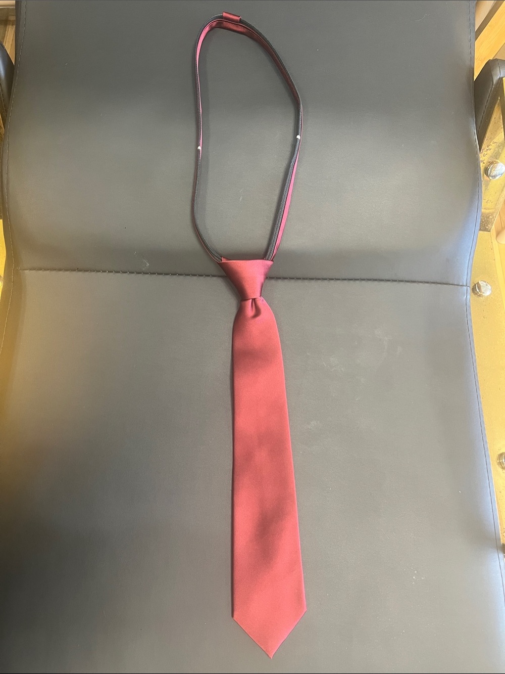 Kid  Burgundy Pre-Tied Zipper adjust Neck Tie - Classic Solid Style